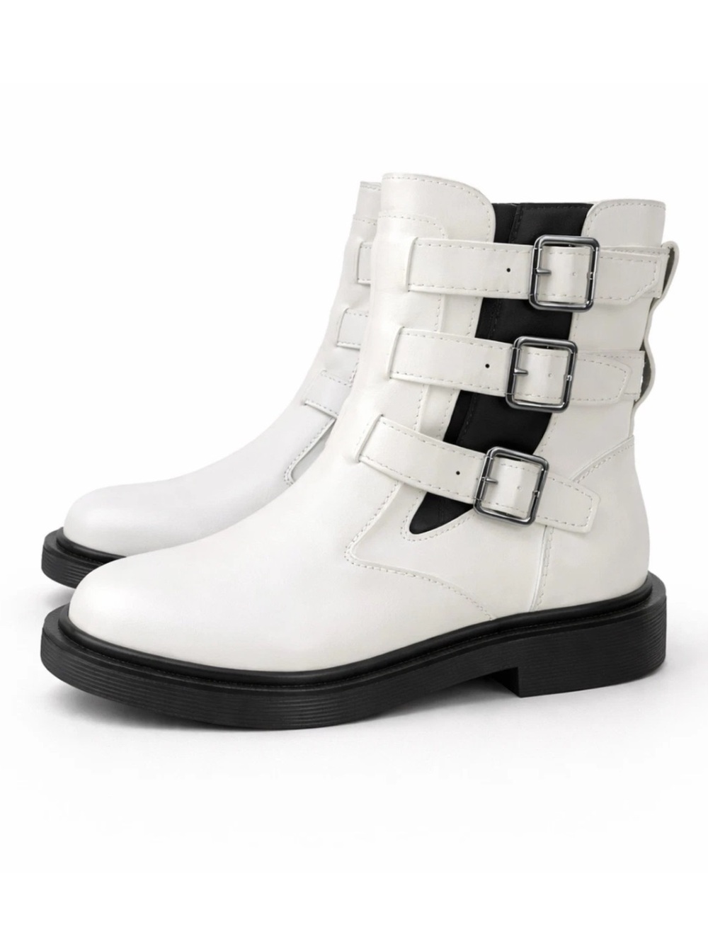 New Franco Sarto Argo Leather Moto Boots Size 7.5 White Buckle Combat